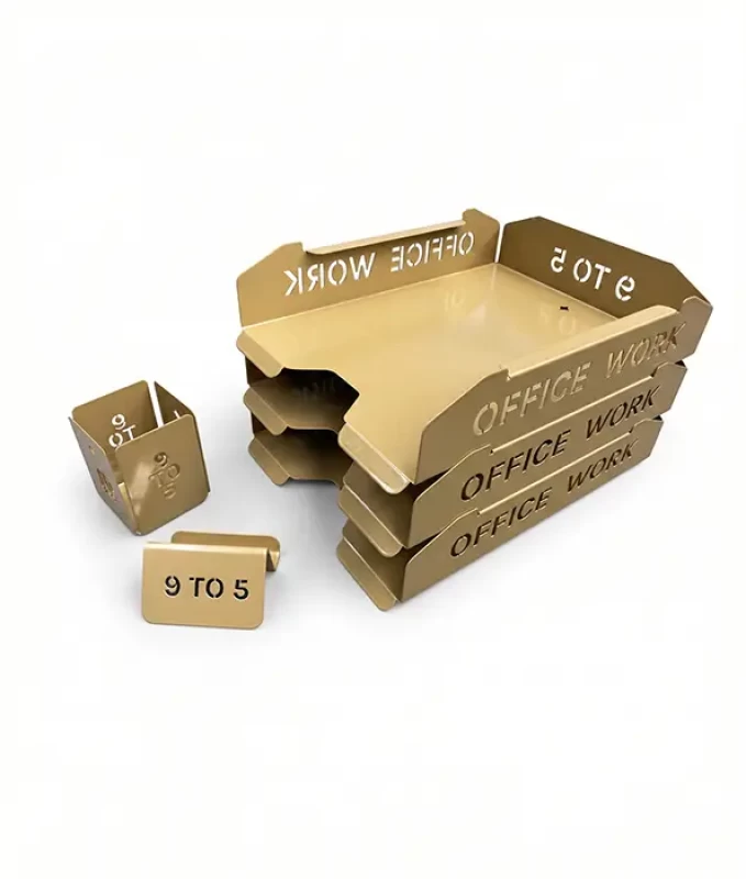 Set tăvițe metalice pentru birou OFFICE 3, OF5G-S3, model 5, gold