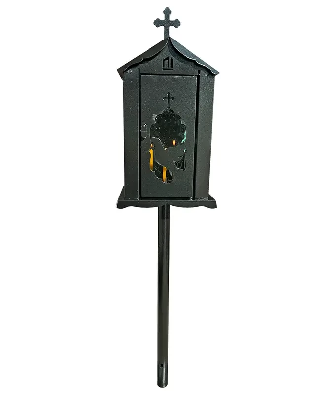 Felinar metalic pentru cimitir, GRS F6N, vopsit electrostatic negru, cu picior
