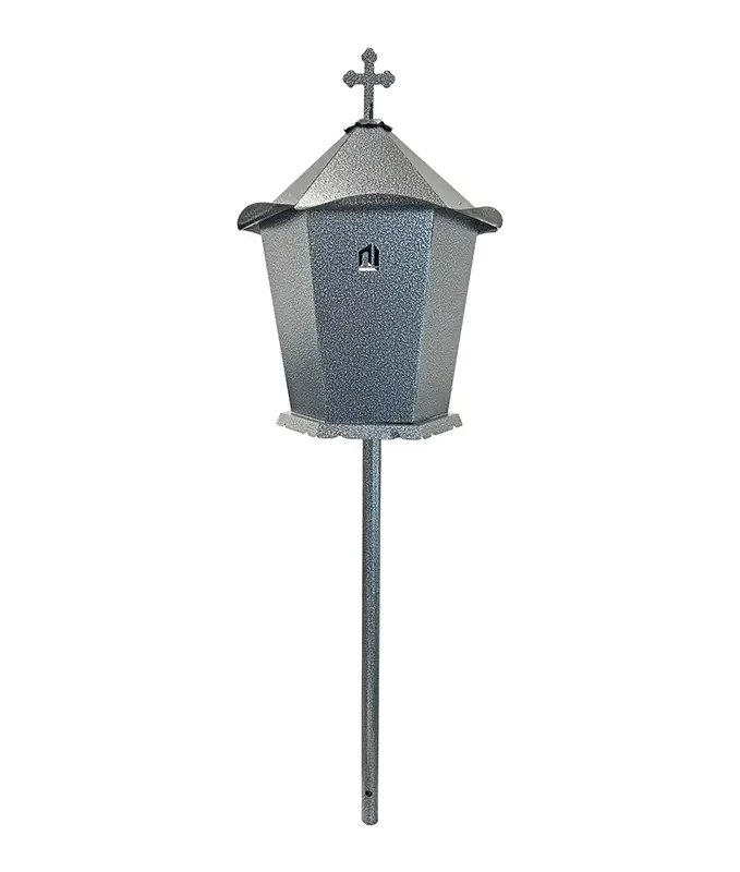 Felinar metalic pentru cimitir, GRS F3G, vopsit electrostatic gri-argintiu, cu picior,